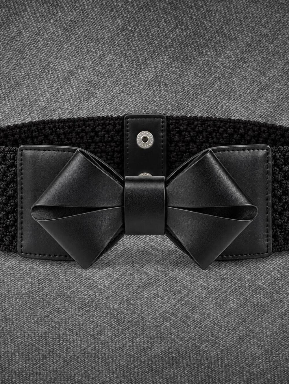 Black Stretch Waist Belt Bow Front Size XS